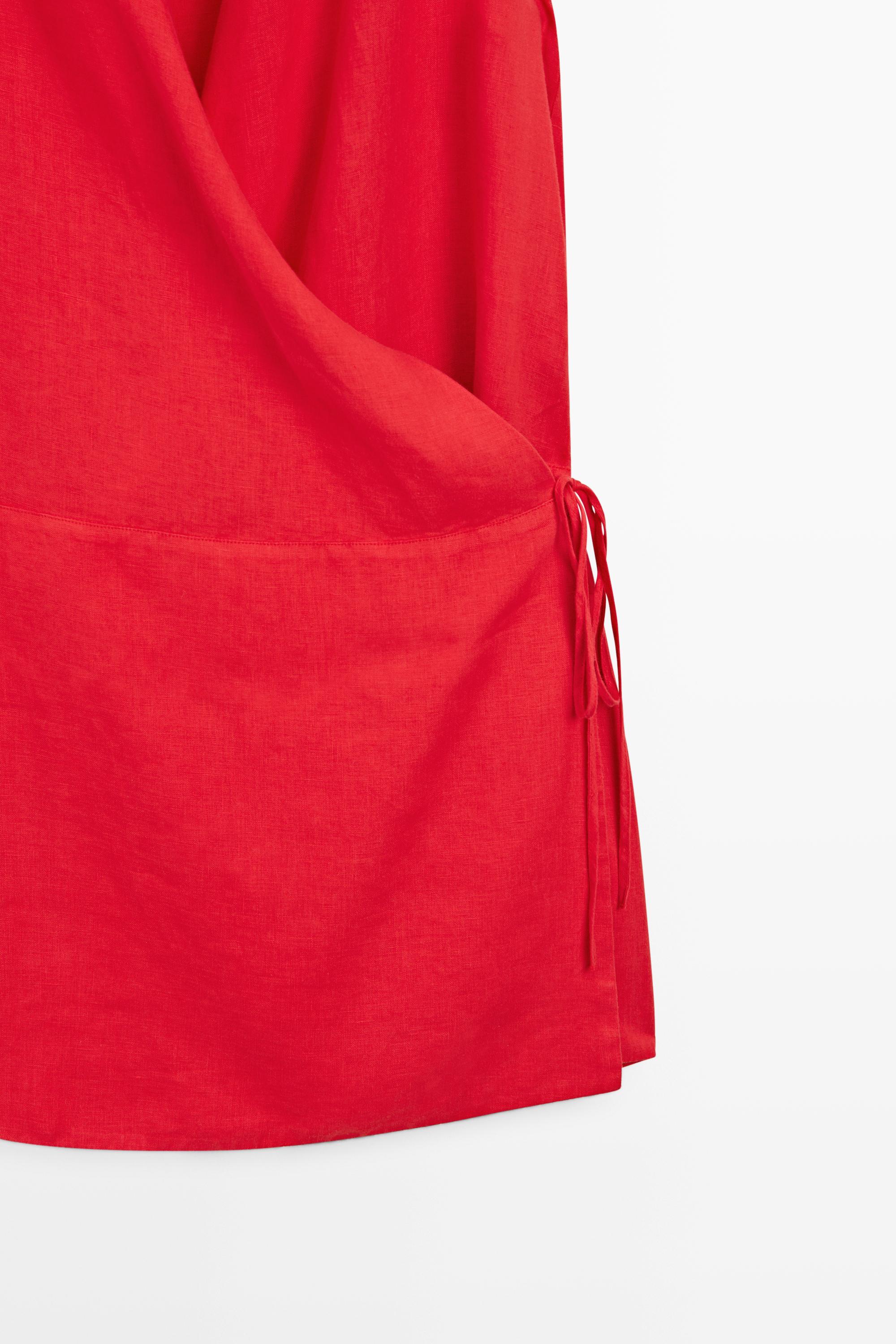 100% linen surplice mini dress